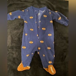 Here I have all blue with football printing 0-3 month onesie night wear